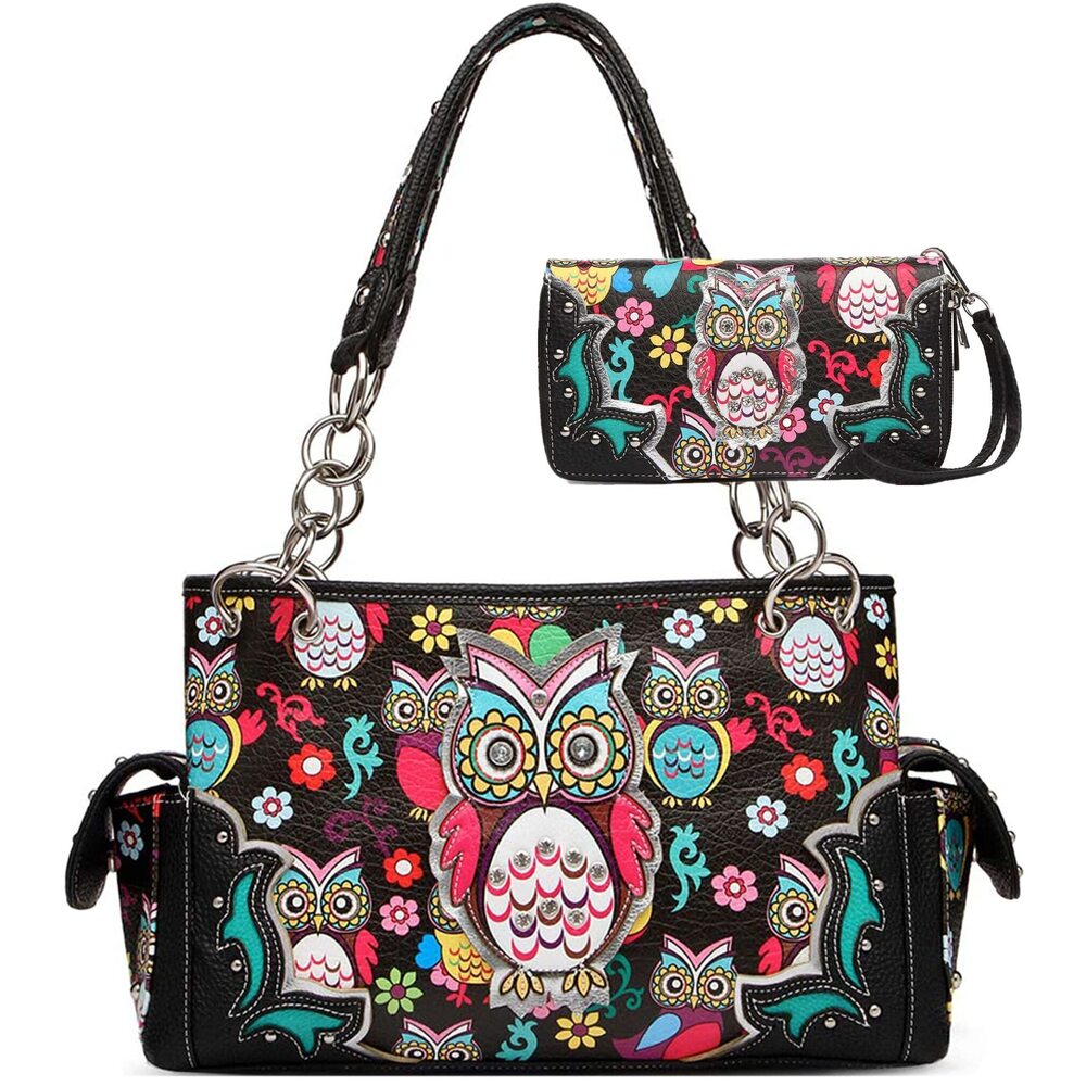 3207 Colorful Owl Western Summer Fashion Purse Concealed Carry Handbags